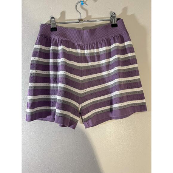 Vtg Style Striped Knit Matching Set | Purple Perforated Polo & Shorts (Size M) - Picture 6 of 6